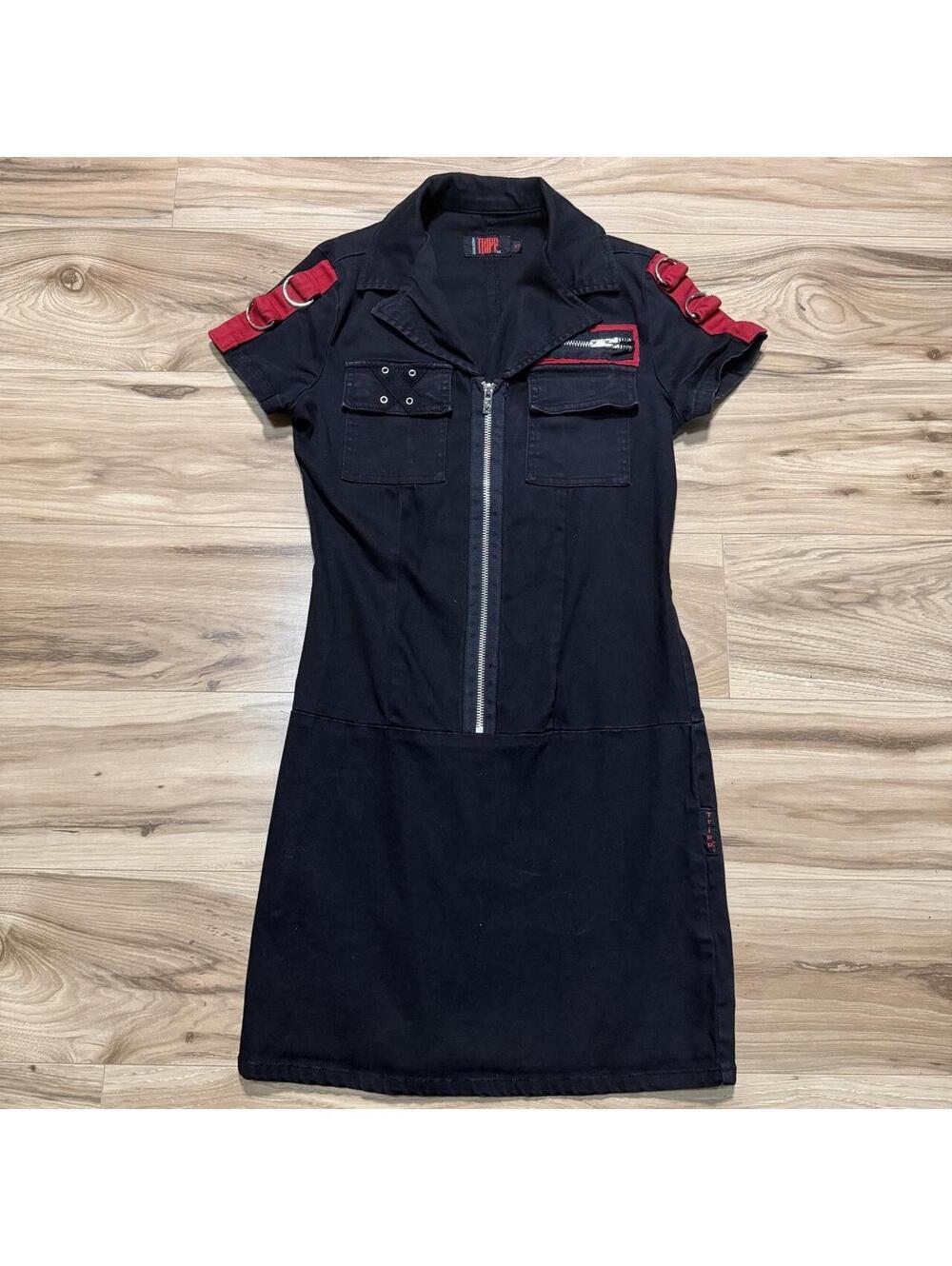 Tripp NYC Black Red D-Ring Zip Front Mini Dress Punk Emo